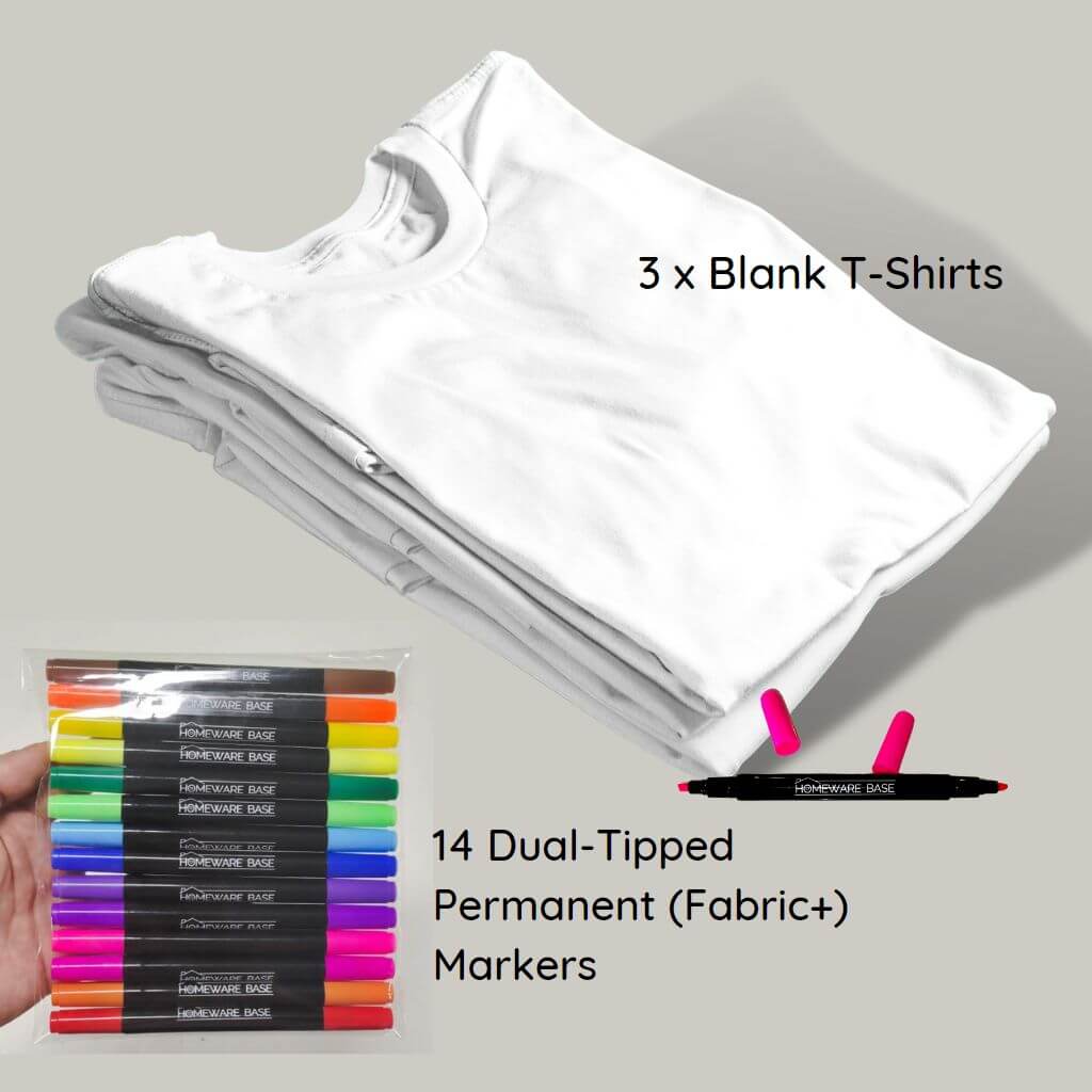 Blank T-Shirts and Permanent Fabric Markers Bundle Pack