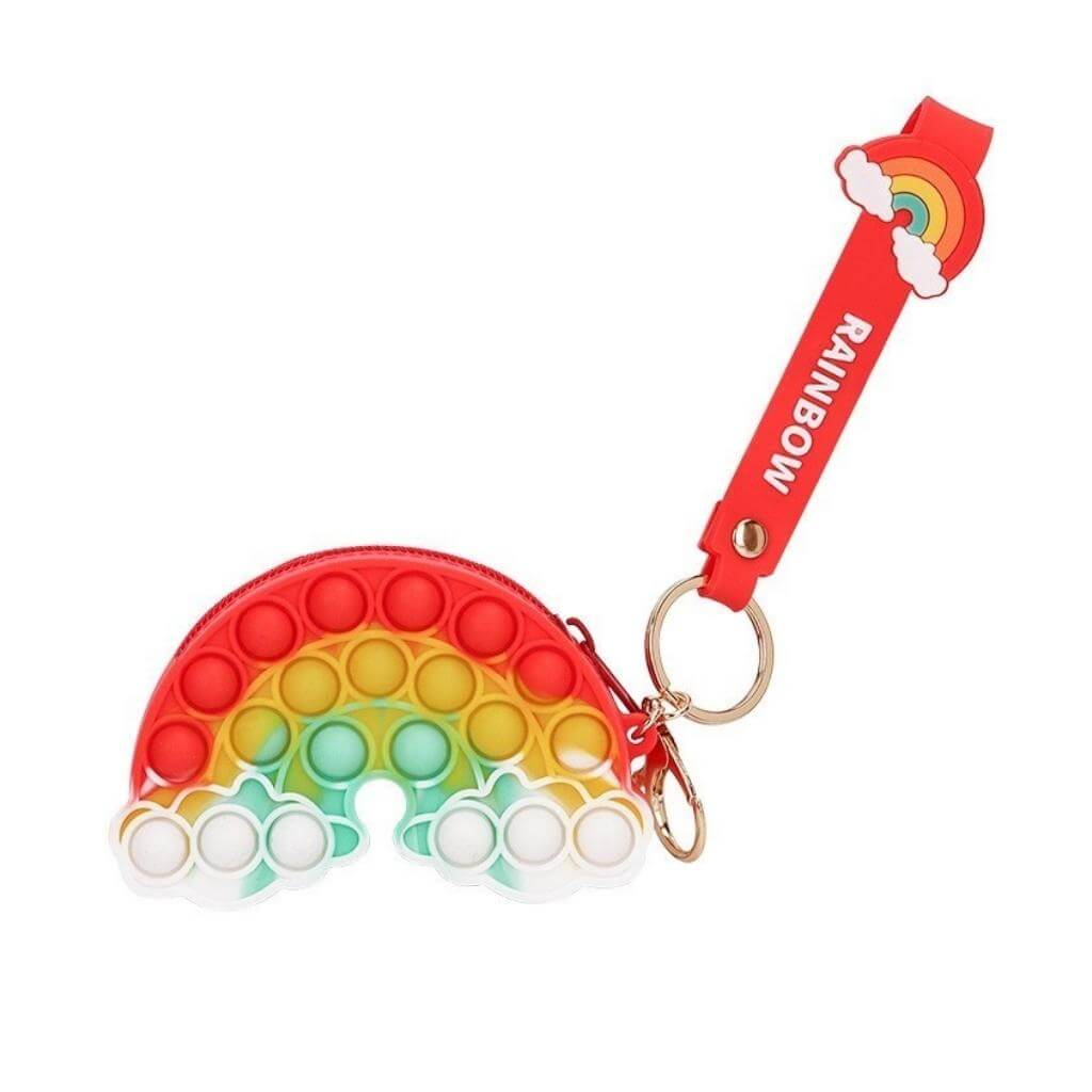 Sensory Fidget Toy Rainbow Keyring Zip Coin Purse Bag